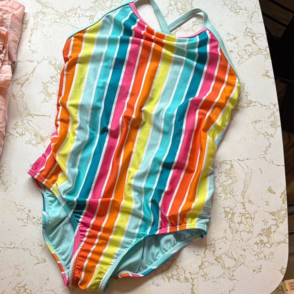 Speedo Vibrant Striped Kids Swim One Piece
